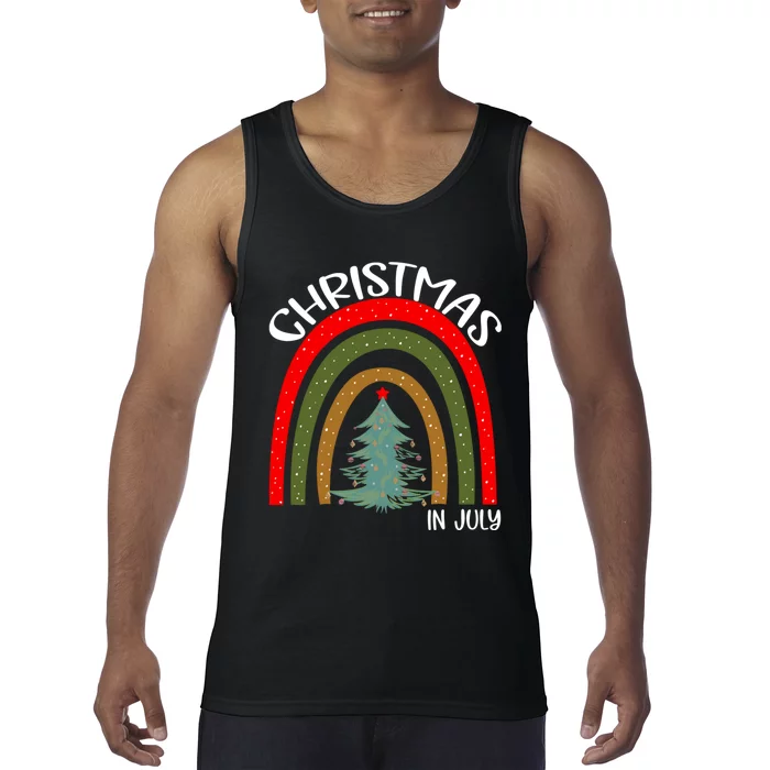 Vintage Christmas Tree Rainbow Christmas In July Tank Top