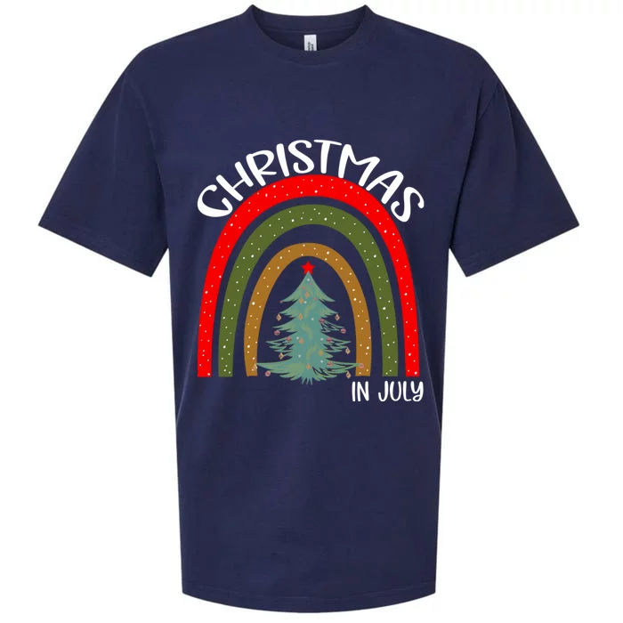 Vintage Christmas Tree Rainbow Christmas In July Sueded Cloud Jersey T-Shirt