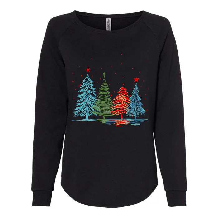 Vintage Christmas Trees Hand Drawing Christmas Trees Womens California Wash Sweatshirt