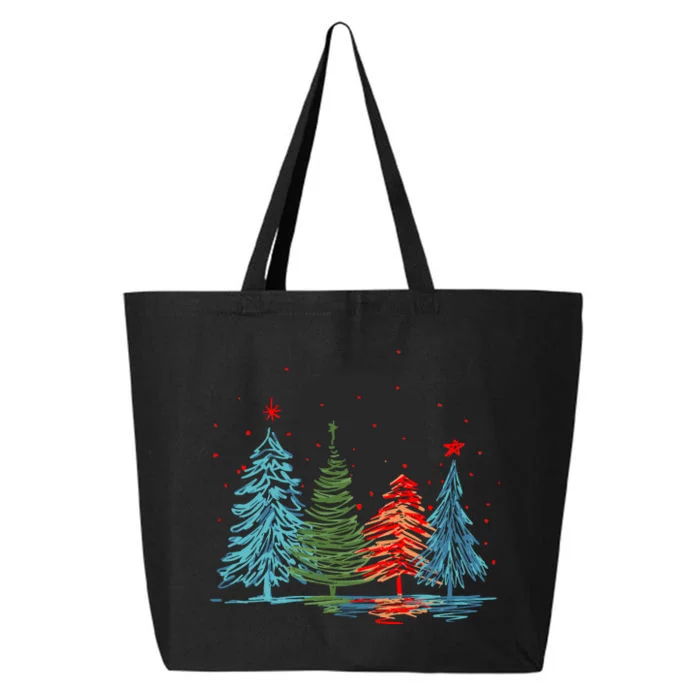 Vintage Christmas Trees Hand Drawing Christmas Trees 25L Jumbo Tote