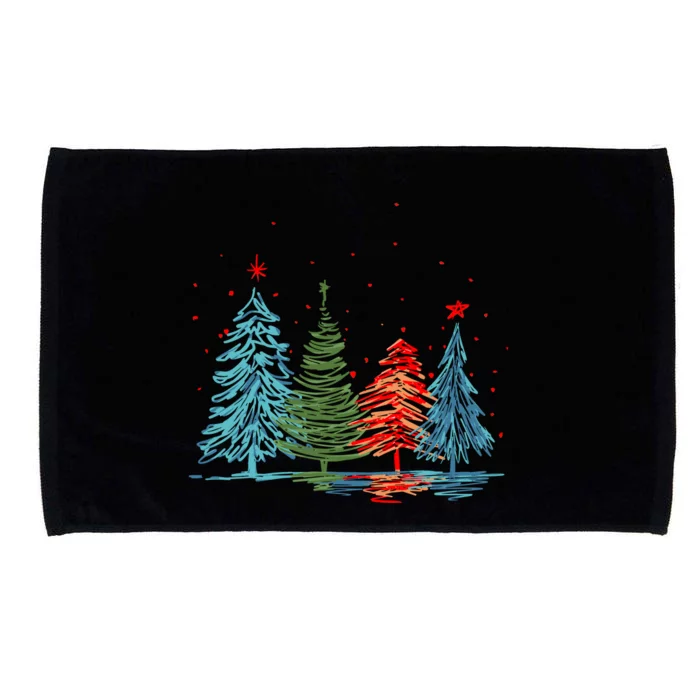 Vintage Christmas Trees Hand Drawing Christmas Trees Microfiber Hand Towel