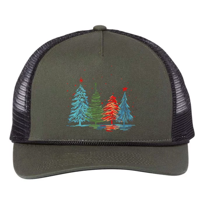 Vintage Christmas Trees Hand Drawing Christmas Trees Retro Rope Trucker Hat Cap