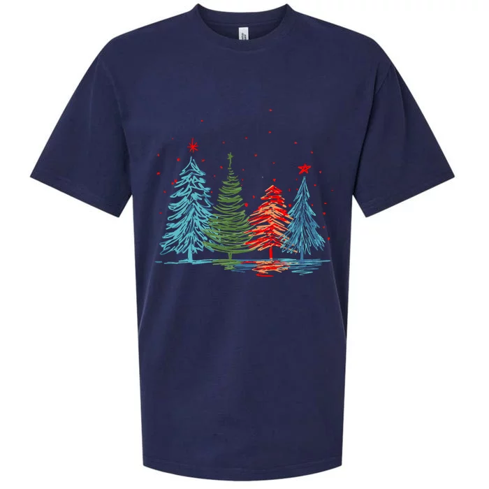 Vintage Christmas Trees Hand Drawing Christmas Trees Sueded Cloud Jersey T-Shirt