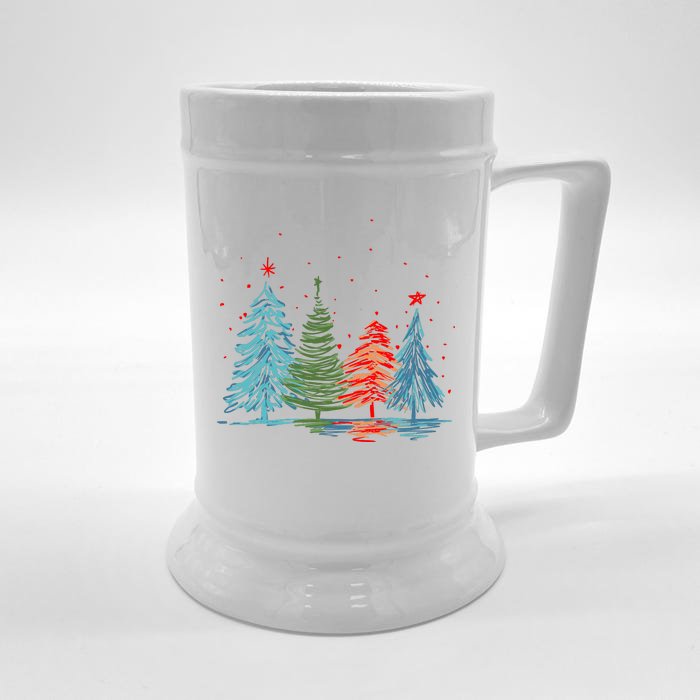 Vintage Christmas Trees Hand Drawing Christmas Trees Front & Back Beer Stein