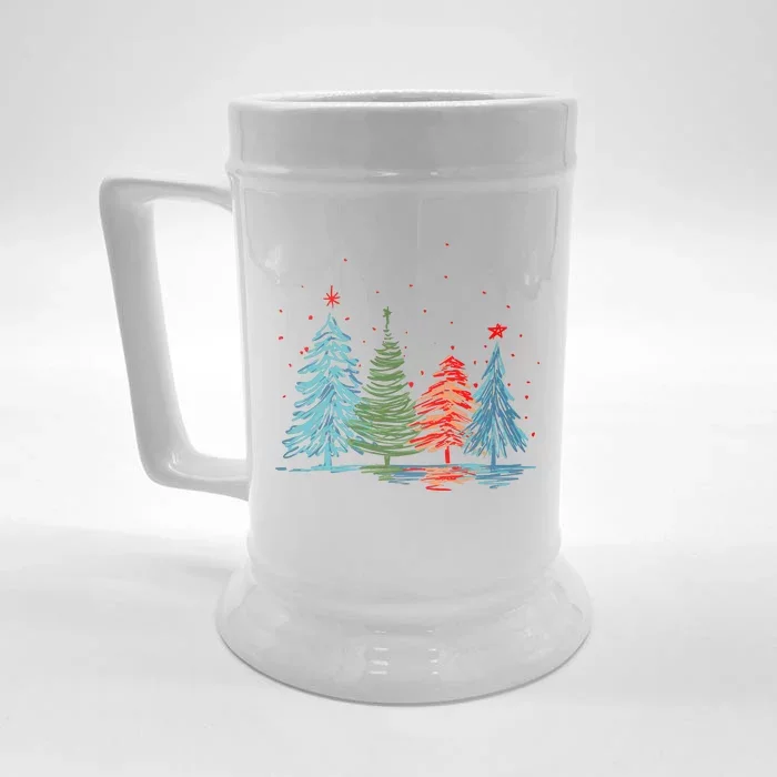 Vintage Christmas Trees Hand Drawing Christmas Trees Front & Back Beer Stein