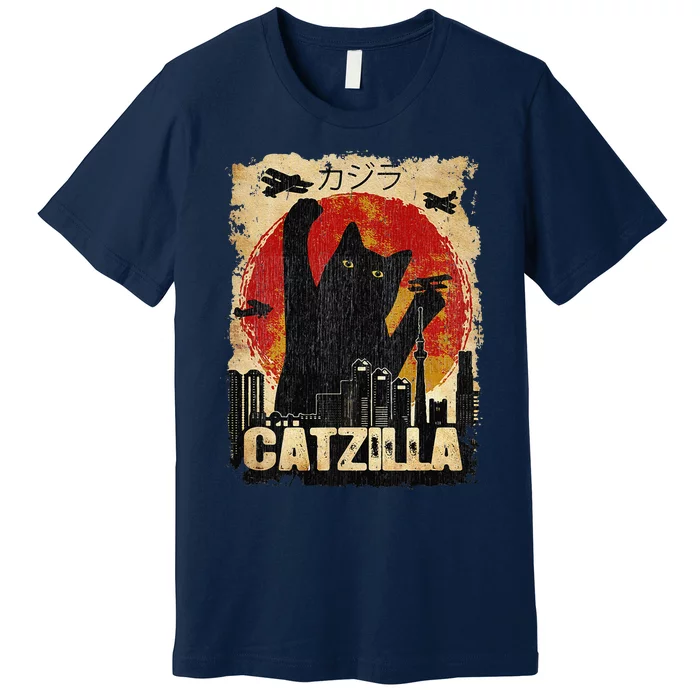 Vintage Catzilla Tee Funny Kitten And Cat Premium T-Shirt