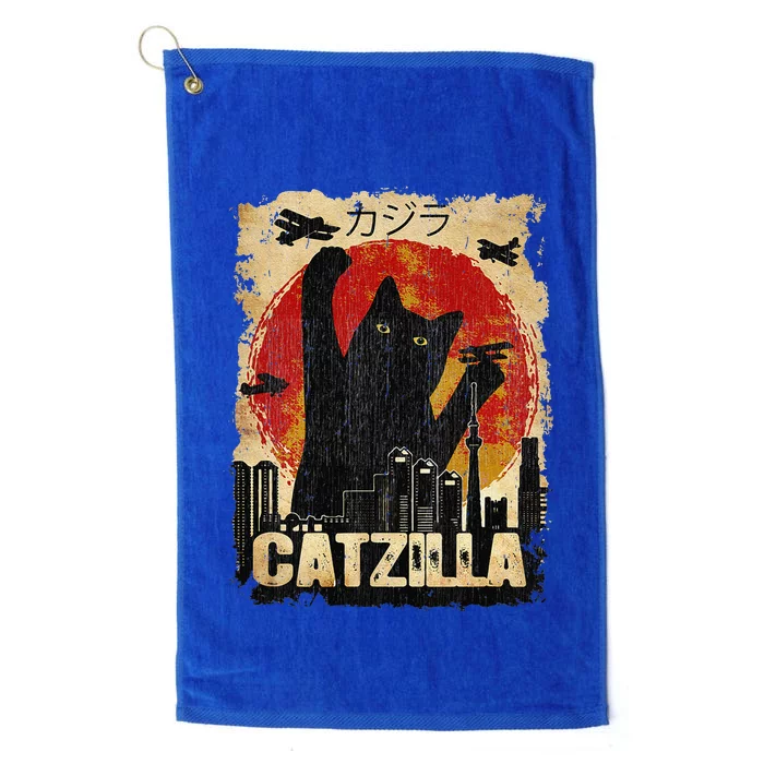 Vintage Catzilla Tee Funny Kitten And Cat Platinum Collection Golf Towel