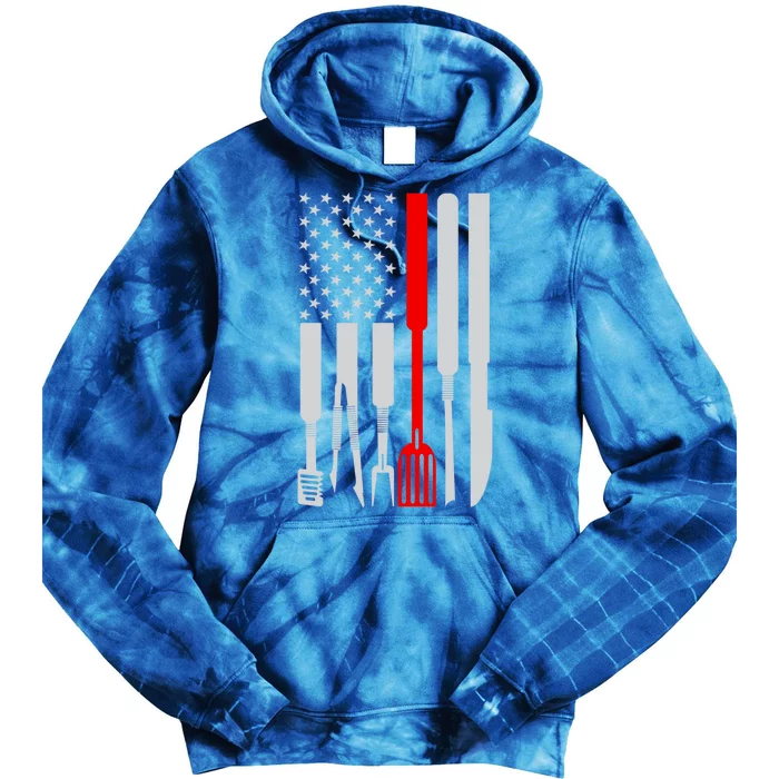 Vintage Chef Usa Flag Bbq Grilling Retro Gift Tie Dye Hoodie