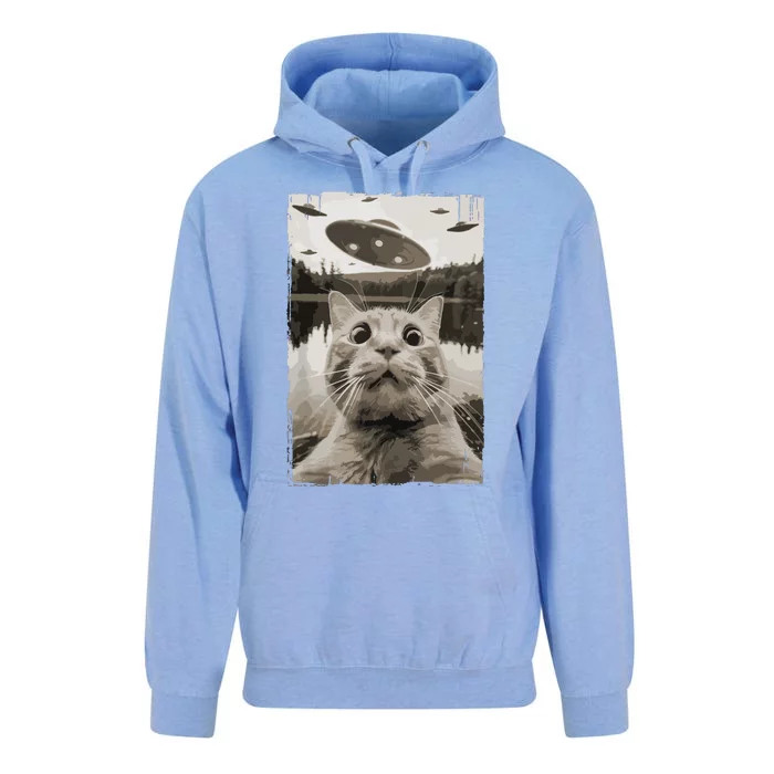 Vintage Cat Ufo Encounters Funny Ufo And Cat Selfie Unisex Surf Hoodie