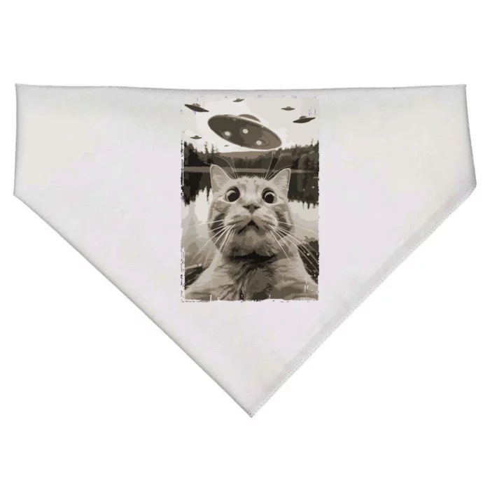 Vintage Cat Ufo Encounters Funny Ufo And Cat Selfie USA-Made Doggie Bandana