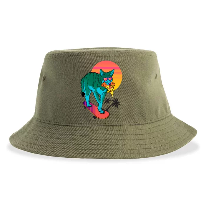 Vaporwave Coyote Sustainable Bucket Hat