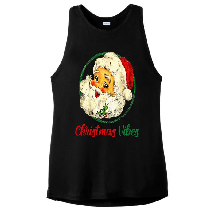 Vintage Christmas Vibes Santa Claus Face Old Fashioned Ladies Tri-Blend Wicking Tank