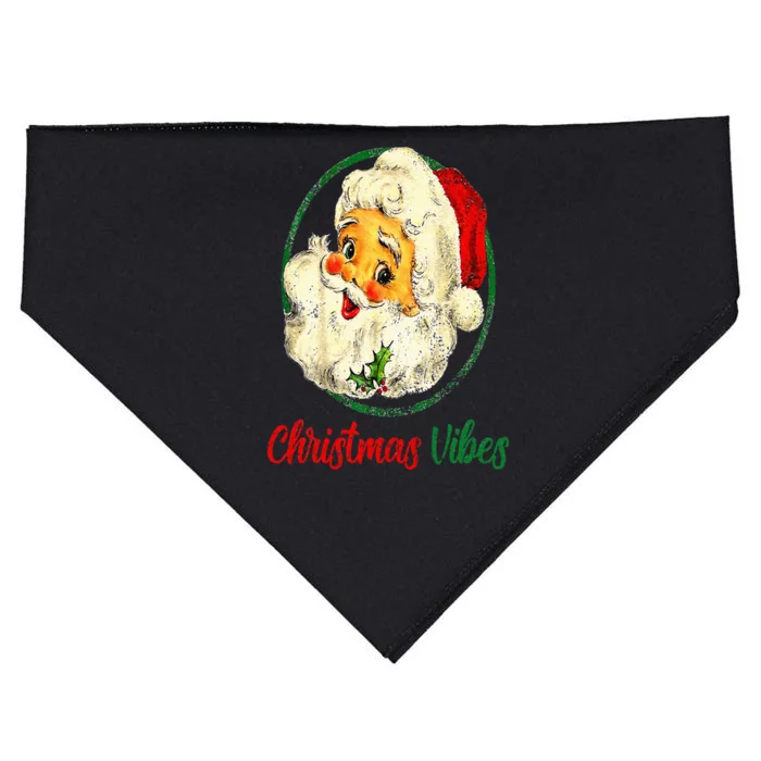 Vintage Christmas Vibes Santa Claus Face Old Fashioned USA-Made Doggie Bandana