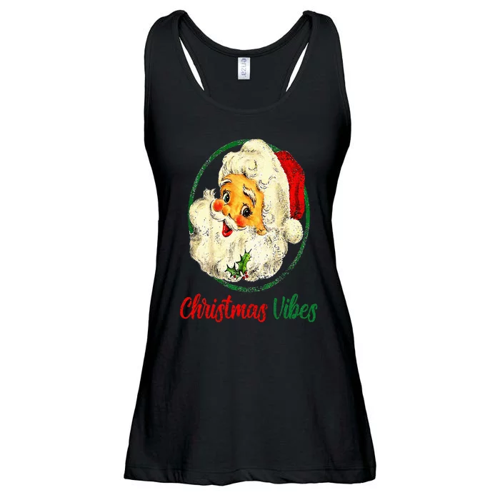 Vintage Christmas Vibes Santa Claus Face Old Fashioned Ladies Essential Flowy Tank