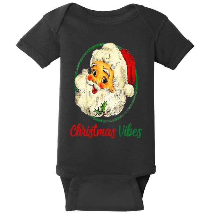 Vintage Christmas Vibes Santa Claus Face Old Fashioned Baby Bodysuit