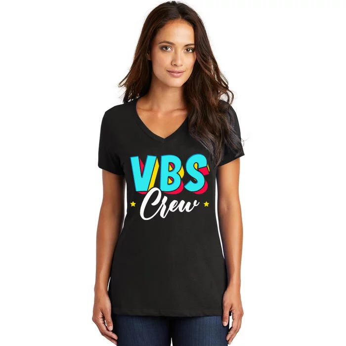 Vbs Crew Vacation Bible School Paint Splatter Christian Women's V-Neck T-Shirt