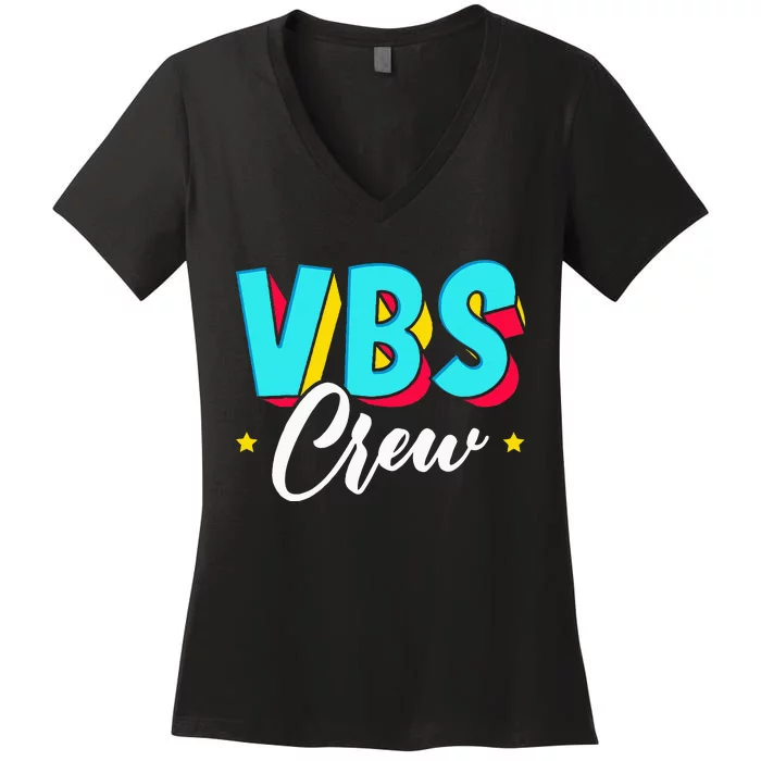 Vbs Crew Vacation Bible School Paint Splatter Christian Women's V-Neck T-Shirt