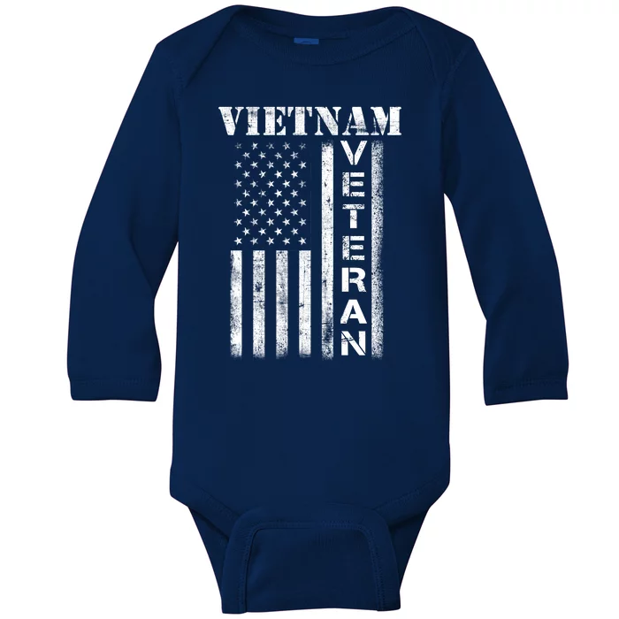 Vietnam Combat Veteran Flag Patriotic Veterans Day Gift Baby Long Sleeve Bodysuit