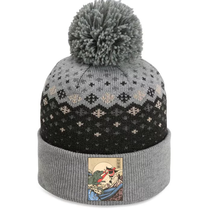 Vintage Cat Vs Monster Retro Japanese Great Wave Otaku Manga The Baniff Cuffed Pom Beanie