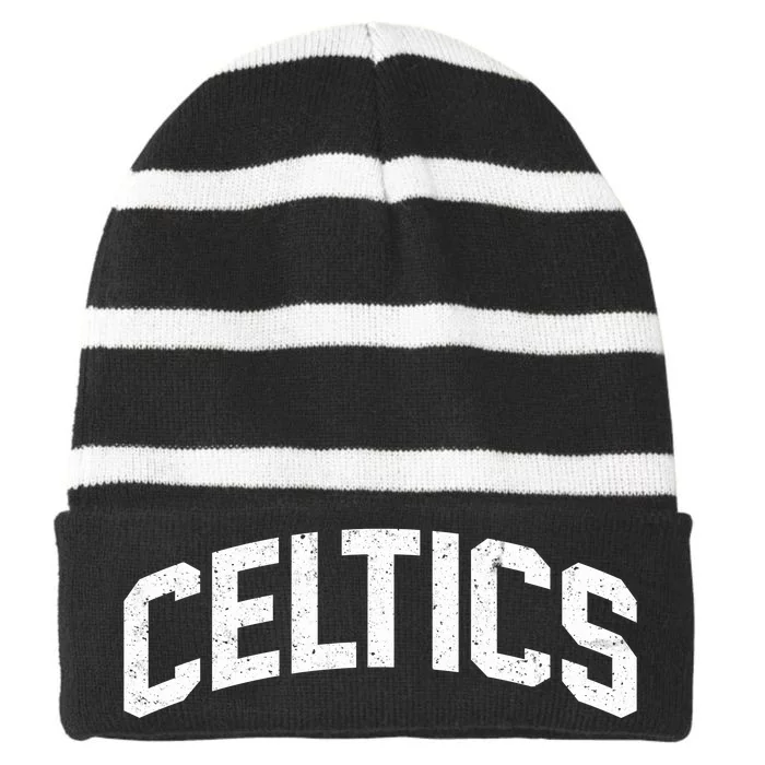 Vintage Celtics Striped Beanie with Solid Band