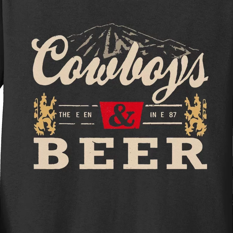 Vintage Cow Western And Beer Cow Lovers Kids Long Sleeve Shirt