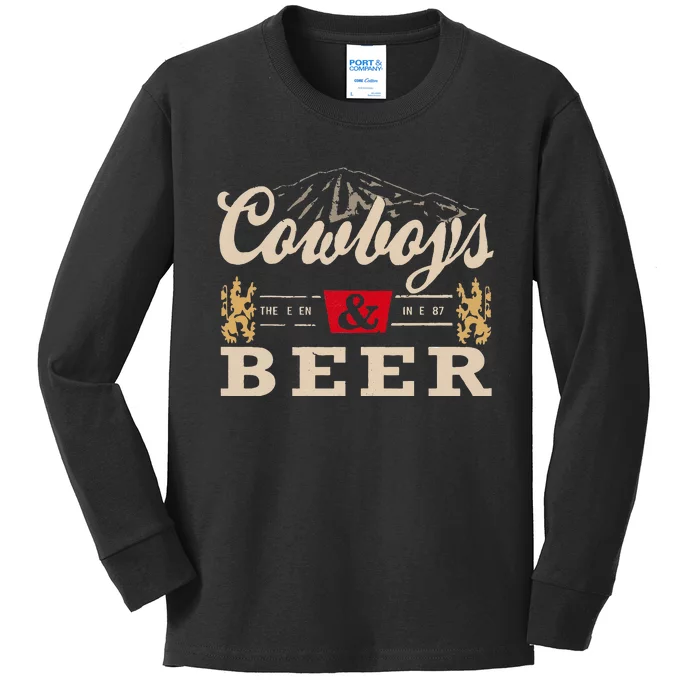 Vintage Cow Western And Beer Cow Lovers Kids Long Sleeve Shirt