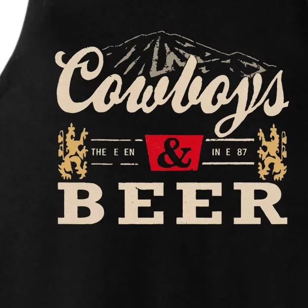 Vintage Cow Western And Beer Cow Lovers Ladies Tri-Blend Wicking Tank