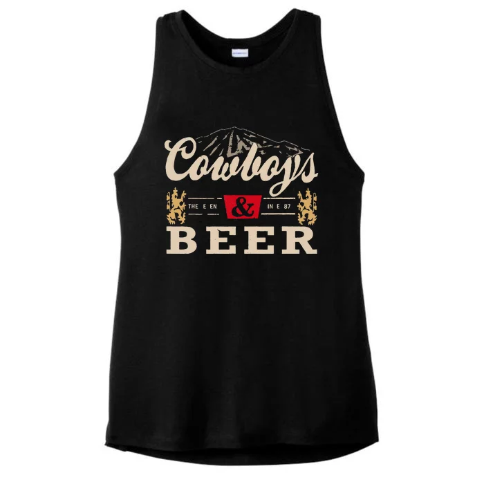 Vintage Cow Western And Beer Cow Lovers Ladies Tri-Blend Wicking Tank