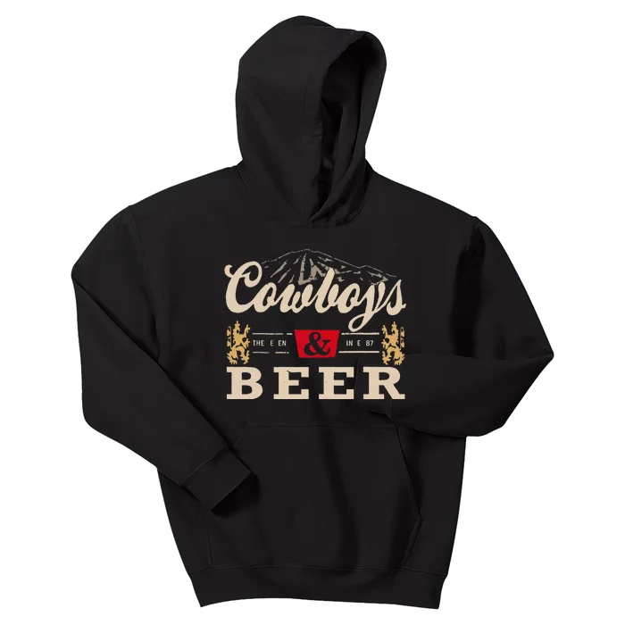 Vintage Cow Western And Beer Cow Lovers Kids Hoodie