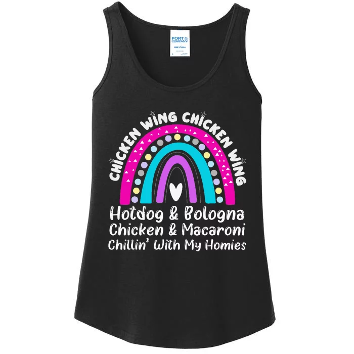 Viral Chicken Wing Chicken Wing Hot Dog Bologna Song Lyric Ladies Essential Tank