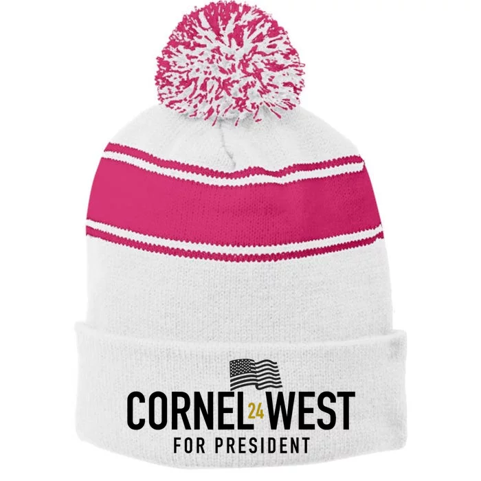 Vote Cornel West For President 2024 Stripe Pom Pom Beanie