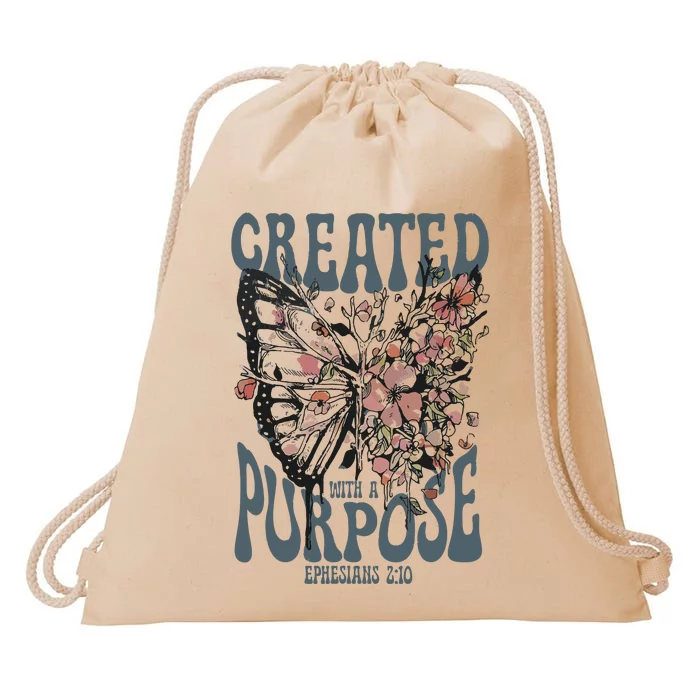 Vintage Created With A Purpose Butterfly Floral Drawstring Bag