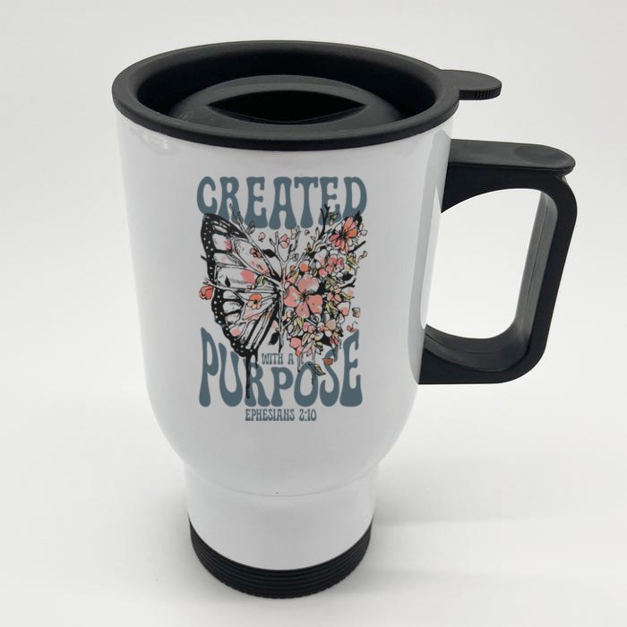 Vintage Created With A Purpose Butterfly Floral Front & Back Stainless Steel Travel Mug