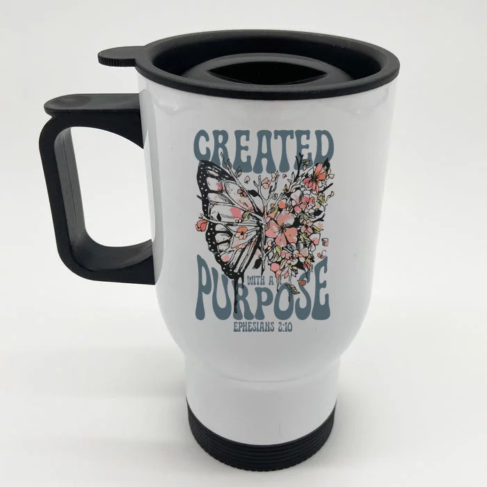 Vintage Created With A Purpose Butterfly Floral Front & Back Stainless Steel Travel Mug