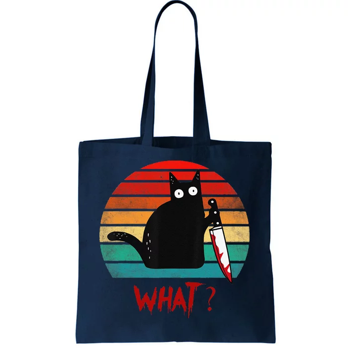 Vintage Cat What Funny Black Cat Murderous Cat With Knife Tote Bag