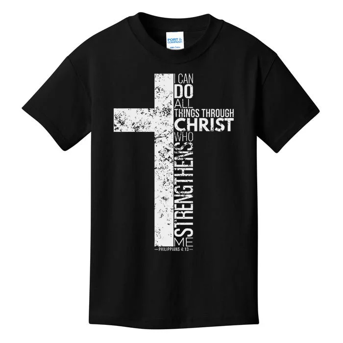 vintage Cross with Philippians 413 Christian Kids T-Shirt