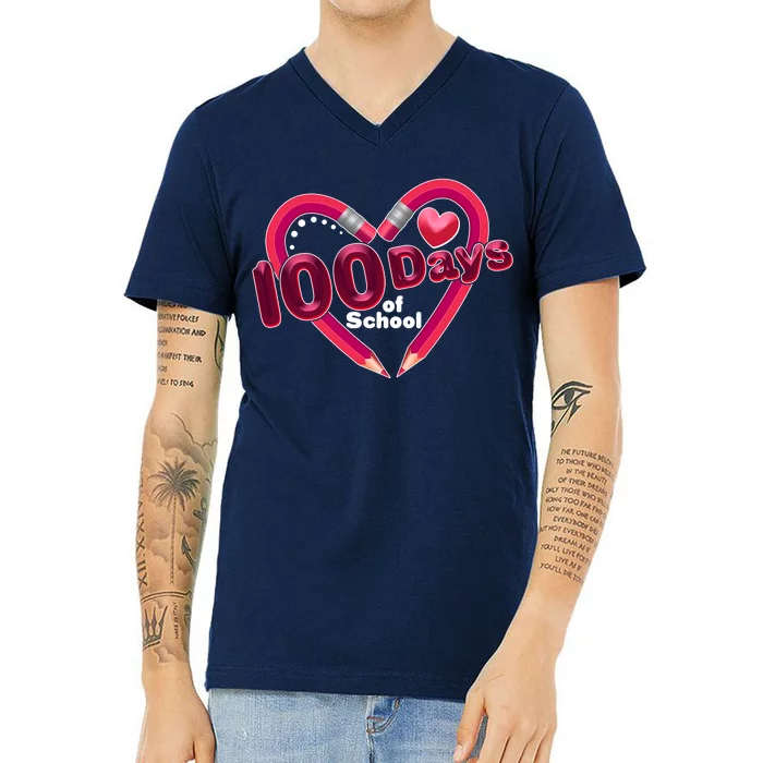 Valentines Day 100 Days Of School V-Neck T-Shirt