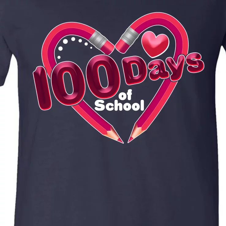 Valentines Day 100 Days Of School V-Neck T-Shirt