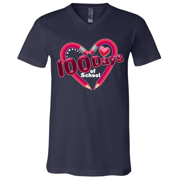 Valentines Day 100 Days Of School V-Neck T-Shirt