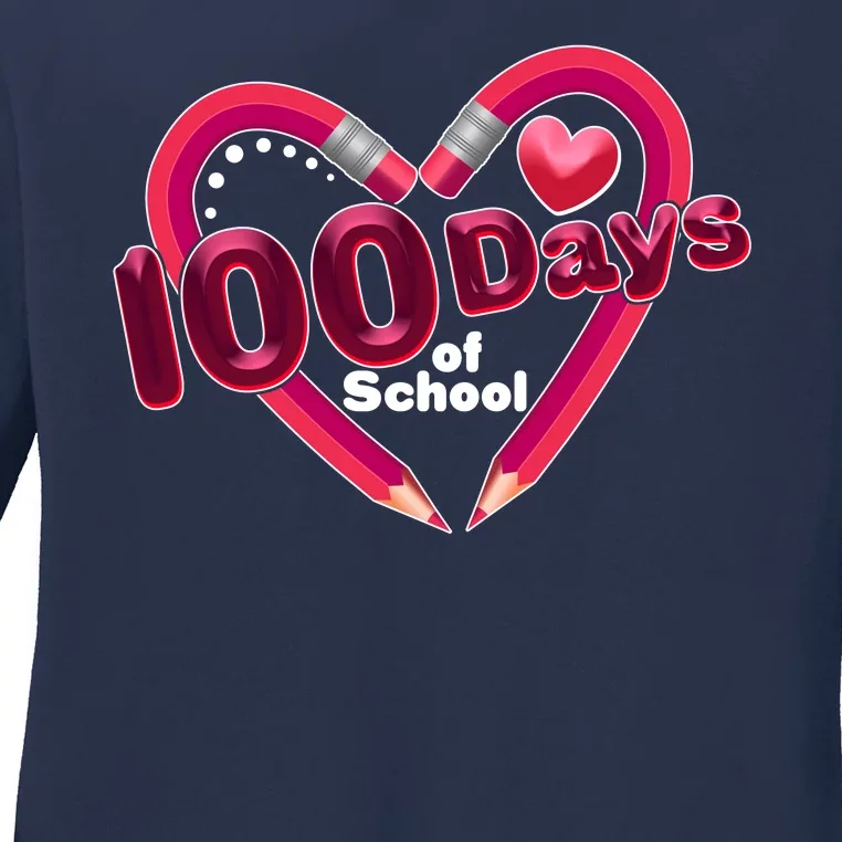 Valentines Day 100 Days Of School Ladies Long Sleeve Shirt