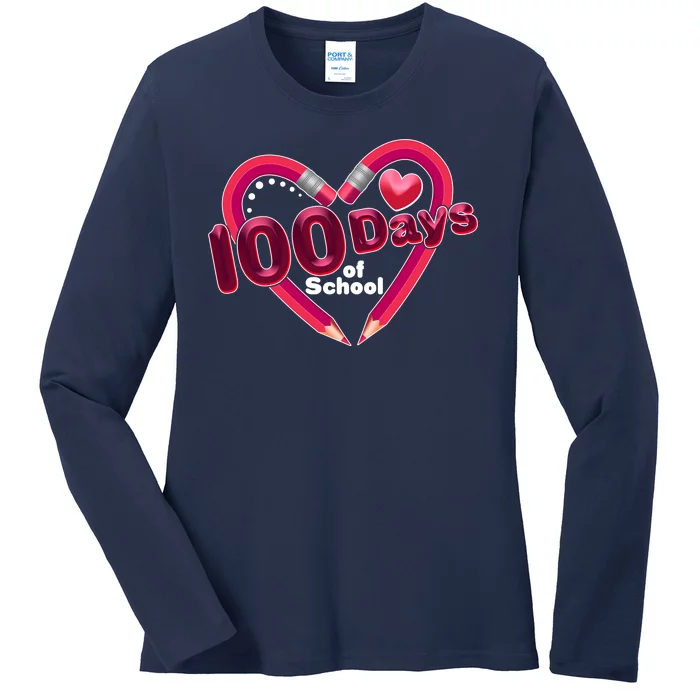 Valentines Day 100 Days Of School Ladies Long Sleeve Shirt