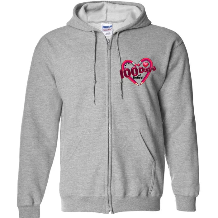 Valentines Day 100 Days Of School Full Zip Hoodie