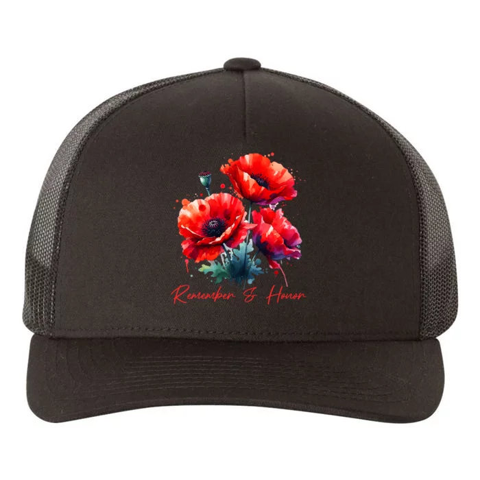 Veterans Day 2024 Usa Memorial Day Red Poppy Flower Military Yupoong Adult 5-Panel Trucker Hat