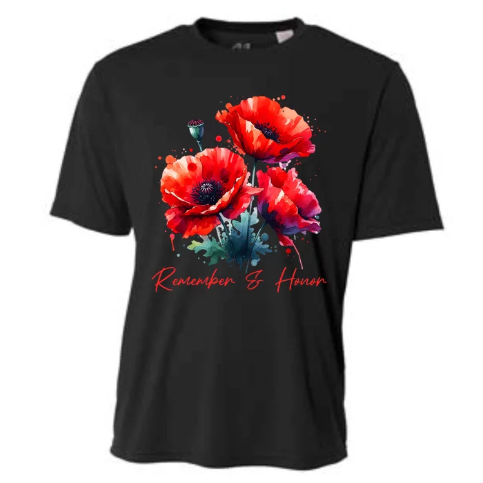 Veterans Day 2024 Usa Memorial Day Red Poppy Flower Military Cooling Performance Crew T-Shirt