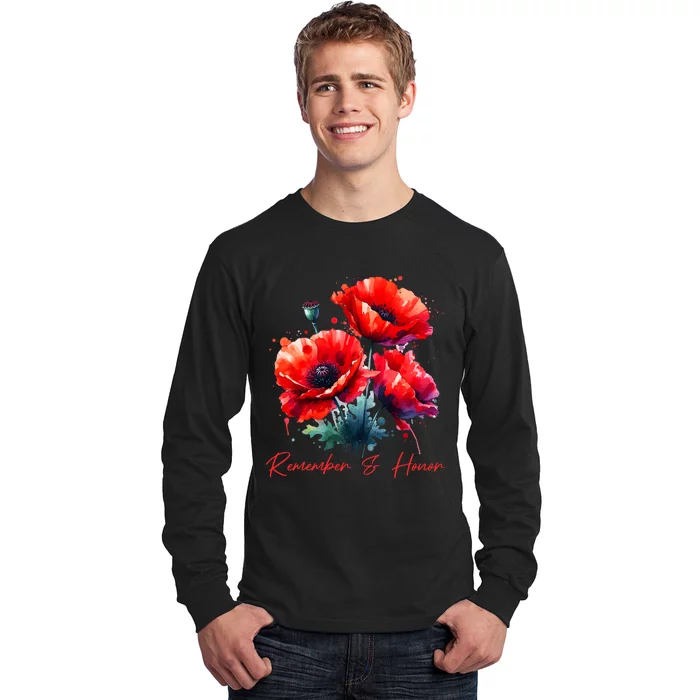 Veterans Day 2024 Usa Memorial Day Red Poppy Flower Military Long Sleeve Shirt