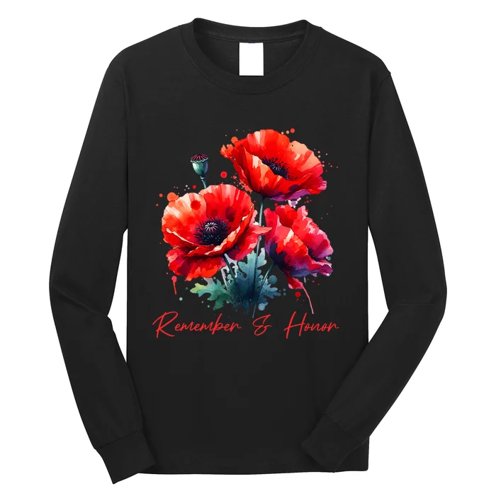 Veterans Day 2024 Usa Memorial Day Red Poppy Flower Military Long Sleeve Shirt