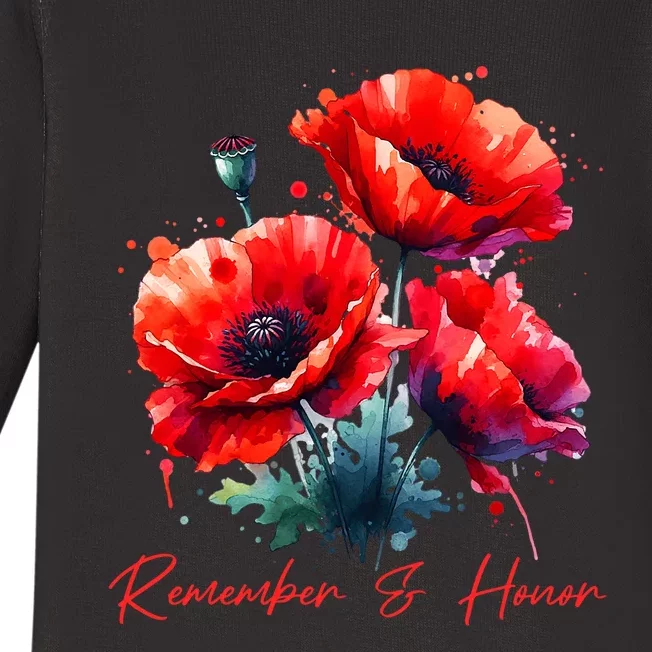 Veterans Day 2024 Usa Memorial Day Red Poppy Flower Military Baby Long Sleeve Bodysuit