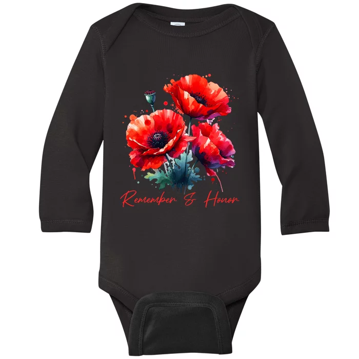 Veterans Day 2024 Usa Memorial Day Red Poppy Flower Military Baby Long Sleeve Bodysuit