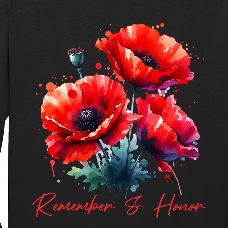 Veterans Day 2024 Usa Memorial Day Red Poppy Flower Military Tall Long Sleeve T-Shirt