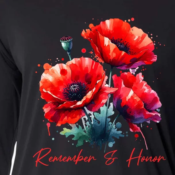 Veterans Day 2024 Usa Memorial Day Red Poppy Flower Military Cooling Performance Long Sleeve Crew